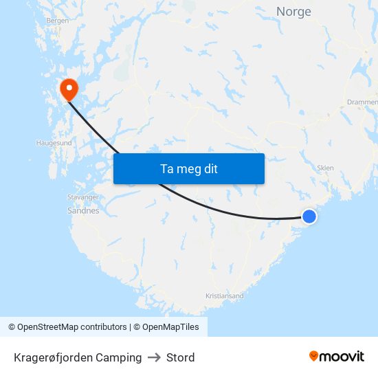 Kragerøfjorden Camping to Stord map