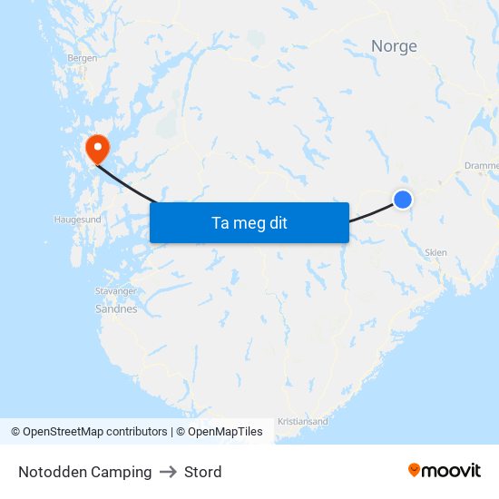 Notodden Camping to Stord map