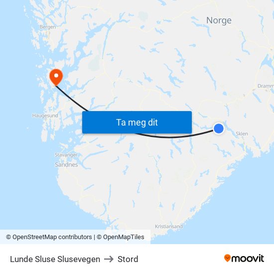 Lunde Sluse Slusevegen to Stord map