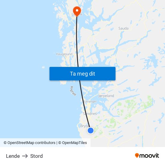 Lende to Stord map
