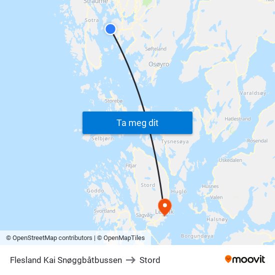 Flesland Kai Snøggbåtbussen to Stord map