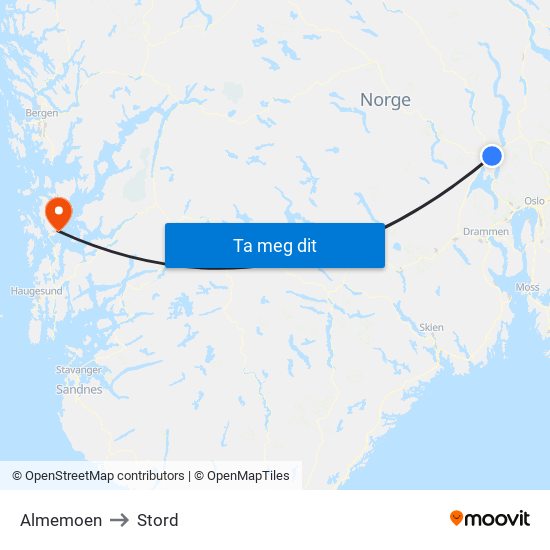 Almemoen to Stord map