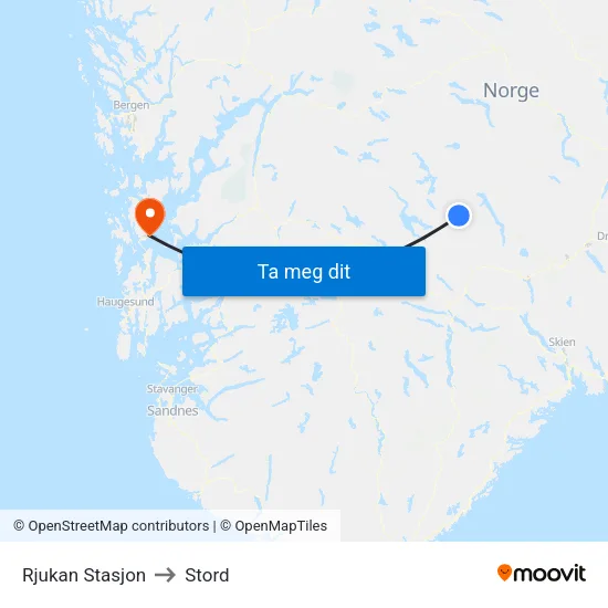 Rjukan Stasjon to Stord map