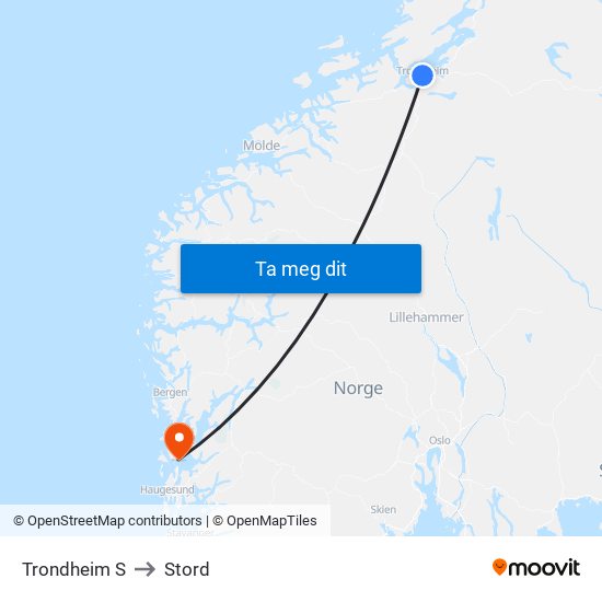 Trondheim S Fosenkaia to Stord map