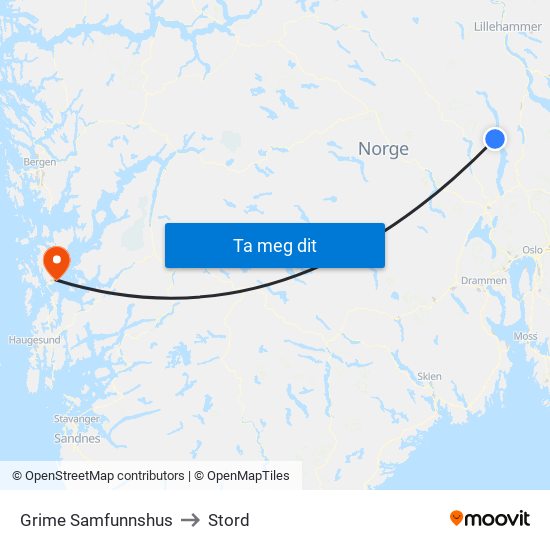 Grime Samfunnshus to Stord map