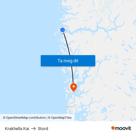 Krakhella Kai to Stord map