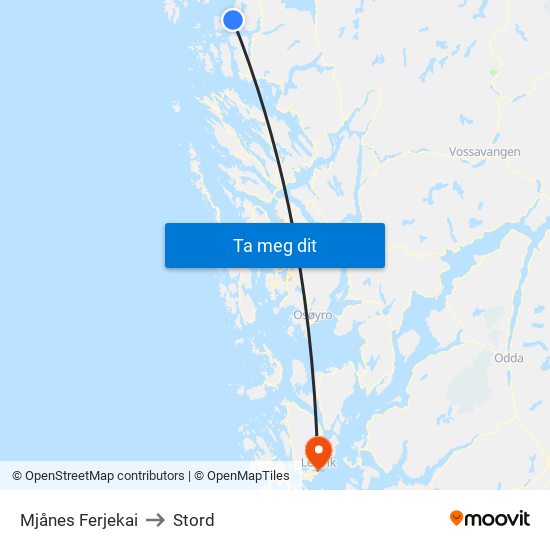 Mjånes Ferjekai to Stord map