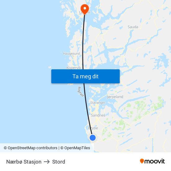 Nærbø Stasjon to Stord map