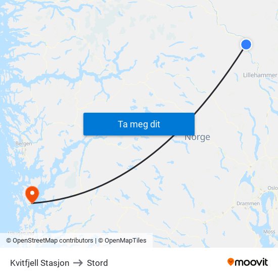 Kvitfjell Stasjon to Stord map