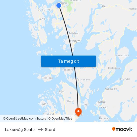 Laksevåg Senter to Stord map