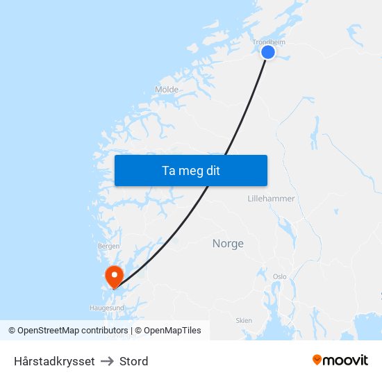 Hårstadkrysset to Stord map