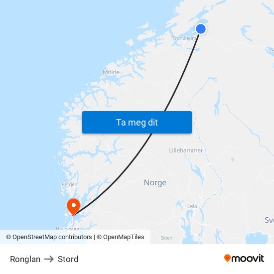 Ronglan to Stord map