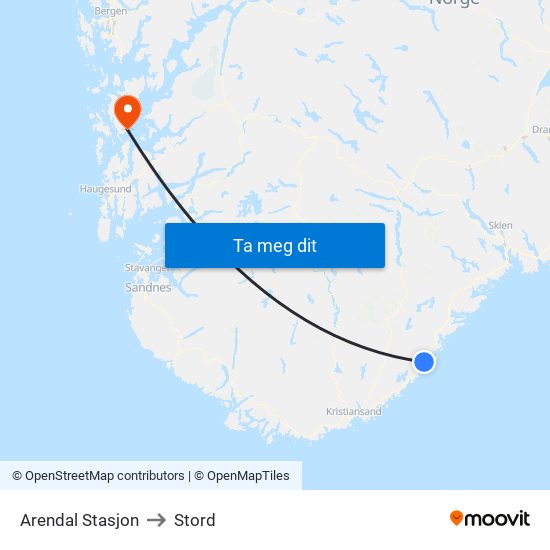 Arendal Stasjon to Stord map
