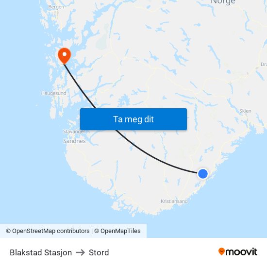 Blakstad Stasjon to Stord map