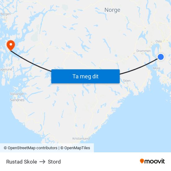 Rustad Skole to Stord map