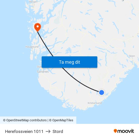 Herefossveien 1011 to Stord map