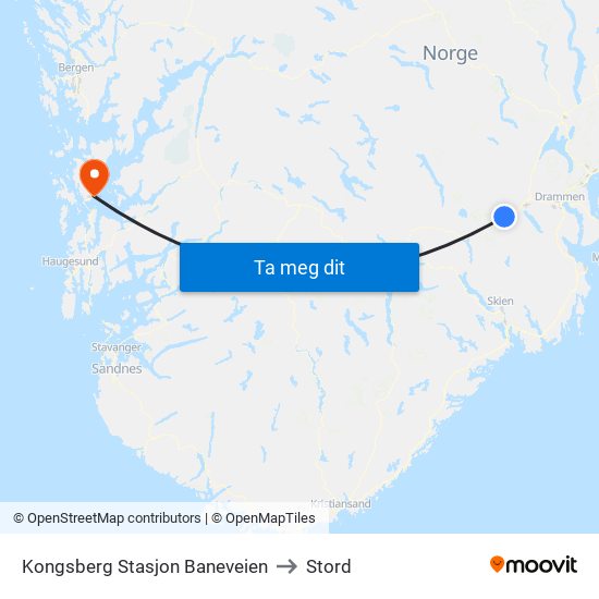 Kongsberg Stasjon Baneveien to Stord map
