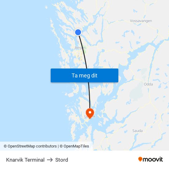 Knarvik Terminal to Stord map