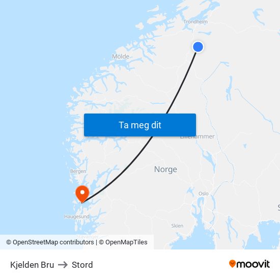 Kjelden Bru to Stord map