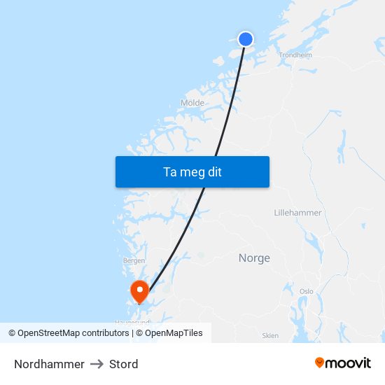 Nordhammer to Stord map