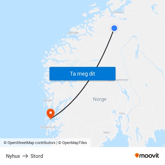 Nyhus to Stord map