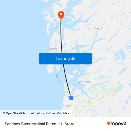 Sandnes Bussterminal Ruten to Stord map