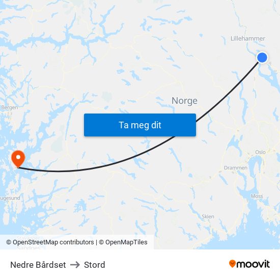 Nedre Bårdset to Stord map