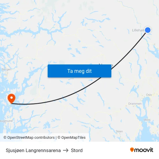 Sjusjøen Langrennsarena to Stord map