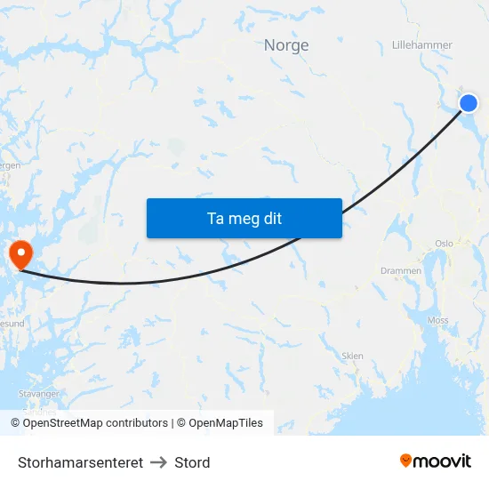 Storhamarsenteret to Stord map