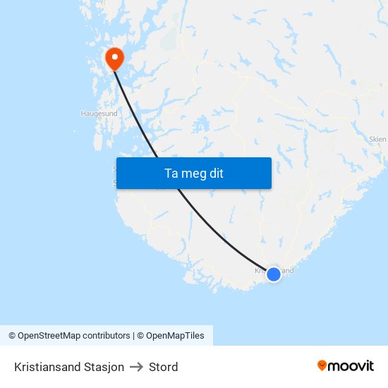 Kristiansand Stasjon to Stord map