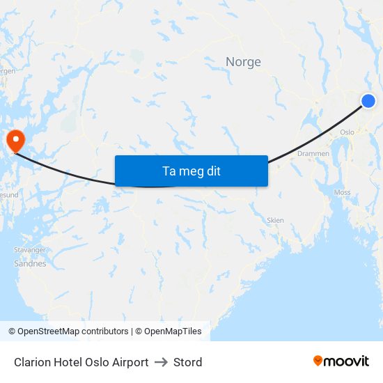 Clarion Hotel Oslo Airport to Stord map