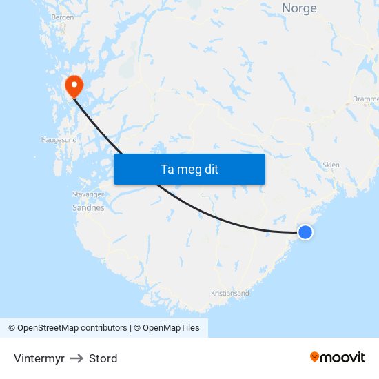 Vintermyr to Stord map