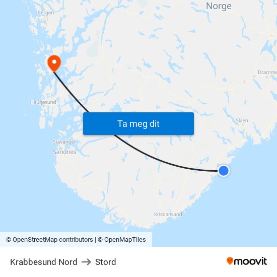 Krabbesund Nord to Stord map