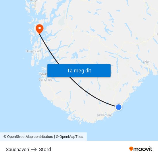 Sauehaven to Stord map