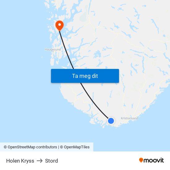 Holen Kryss to Stord map