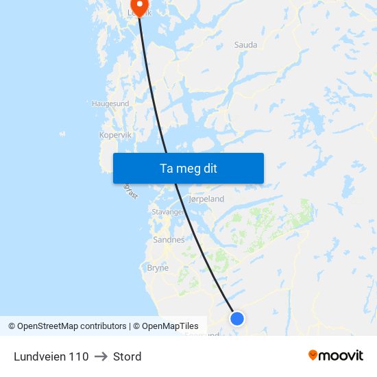 Lundveien 110 to Stord map