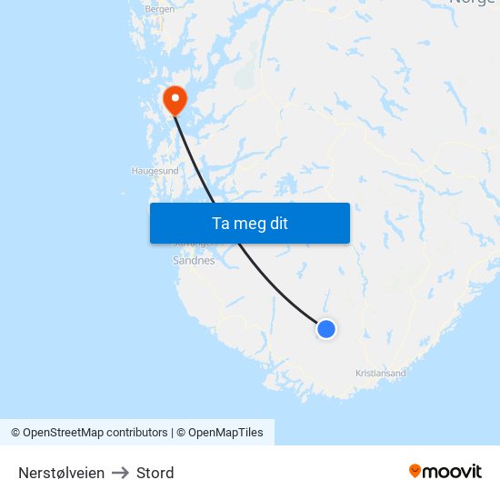 Nerstølveien to Stord map