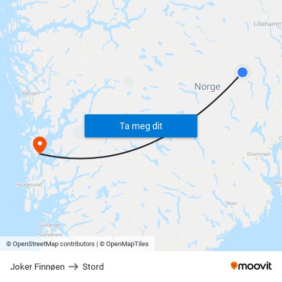 Joker Finnøen to Stord map