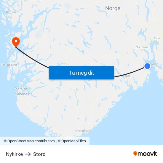 Nykirke to Stord map