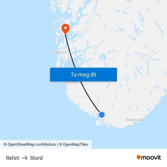 Refsti to Stord map