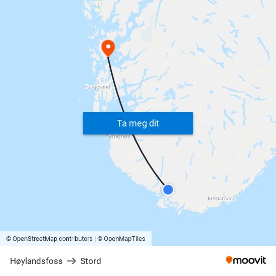 Høylandsfoss to Stord map