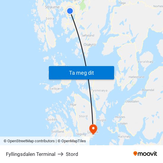 Fyllingsdalen Terminal to Stord map