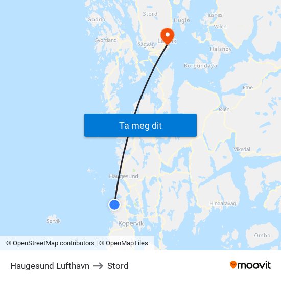 Haugesund Lufthavn to Stord map