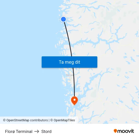 Florø Terminal to Stord map