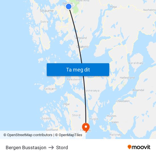 Bergen Busstasjon to Stord map