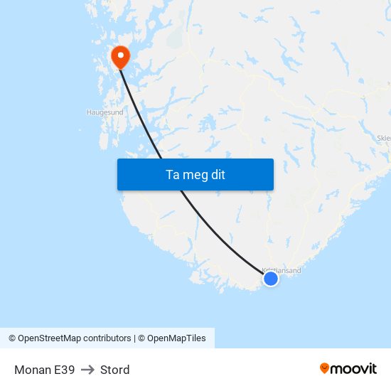 Monan E39 to Stord map