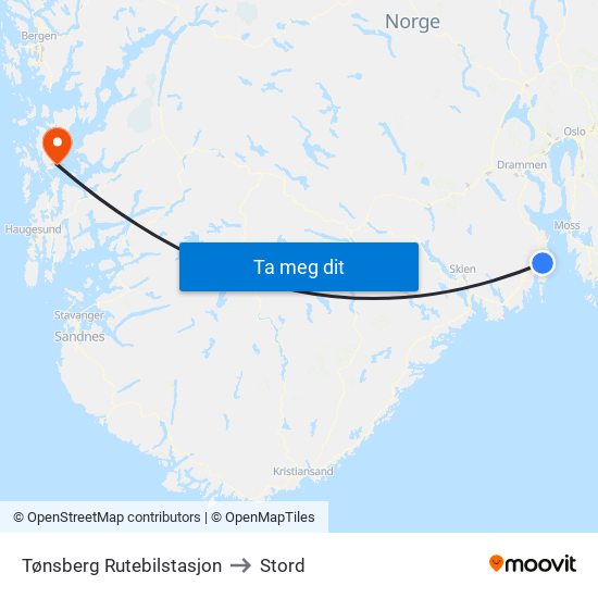 Tønsberg Rutebilstasjon to Stord map