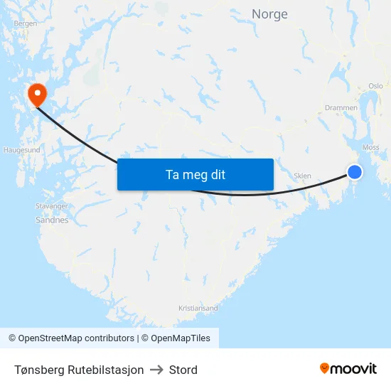 Tønsberg Rutebilstasjon to Stord map