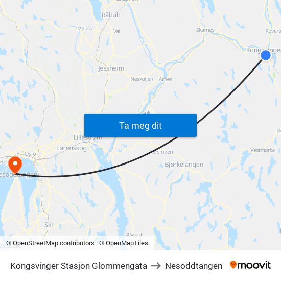 Kongsvinger Stasjon Glommengata to Nesoddtangen map