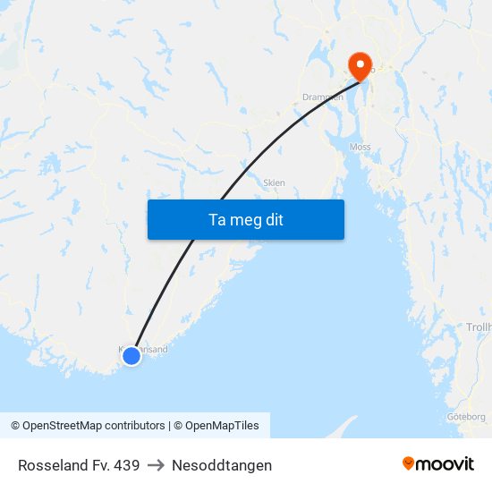 Rosseland Fv. 439 to Nesoddtangen map